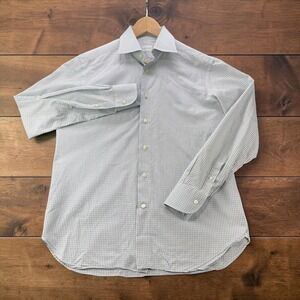 Ermenegildo Zegna Mens Regular Fit Blue Brown Micro Check Cotton Shirt 41 16 (L)